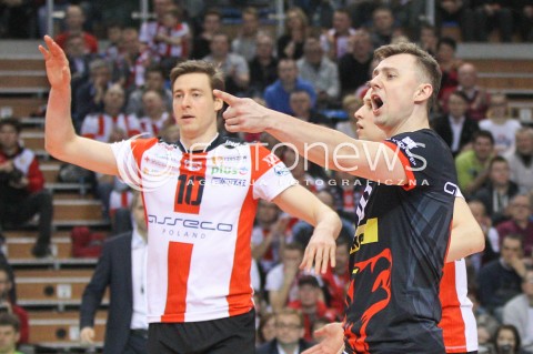 28.02.2015 RZESZOW<br />SIATKOWKA PLUSLIGA 2014/2015 MEN VOLLEYBALL POLAND POLISH PLUS LIGA LEAGUE SEASON 2014/2015<br />MECZ ASSECO RESOVIA - CERRAD CZARNI RADOM<br />N/Z KRZYSZTOF IGNACZAK RADOSC EMOCJE JOCHEN SCHOPS <br /> 