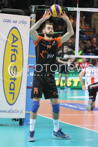  08.03.2015 RZESZOW<br />SIATKOWKA PLUSLIGA 2014/2015 MEN VOLLEYBALL POLAND POLISH PLUS LIGA LEAGUE SEASON 2014/2015<br />MECZ ASSECO RESOVIA - JASTRZEBSKI WEGIEL<br />N/Z GUILLAUME QUESQUE SYLWETKA <br /> 