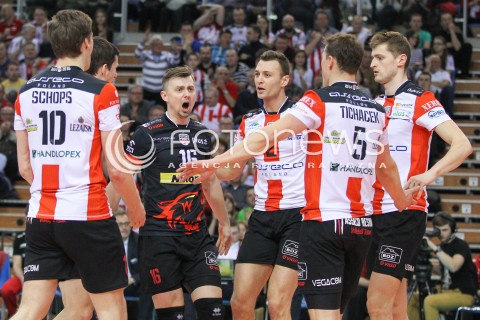  08.03.2015 RZESZOW<br />SIATKOWKA PLUSLIGA 2014/2015 MEN VOLLEYBALL POLAND POLISH PLUS LIGA LEAGUE SEASON 2014/2015<br />MECZ ASSECO RESOVIA - JASTRZEBSKI WEGIEL<br />N/Z KRZYSZTOF IGNACZAK PAUL LOTMAN RADOSC EMOCJE <br /> 