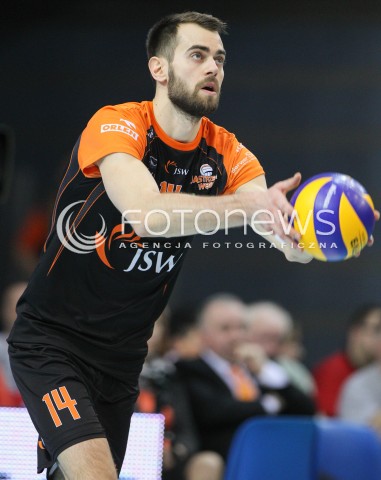  08.03.2015 RZESZOW<br />SIATKOWKA PLUSLIGA 2014/2015 MEN VOLLEYBALL POLAND POLISH PLUS LIGA LEAGUE SEASON 2014/2015<br />MECZ ASSECO RESOVIA - JASTRZEBSKI WEGIEL<br />N/Z GUILLAUME QUESQUE SYLWETKA <br /> 