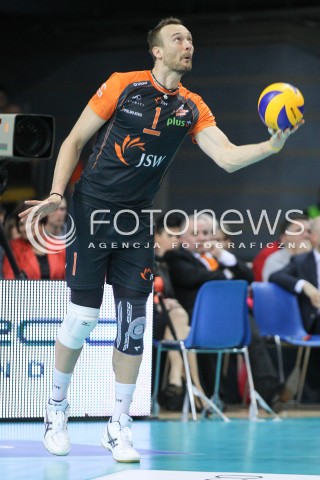  08.03.2015 RZESZOW<br />SIATKOWKA PLUSLIGA 2014/2015 MEN VOLLEYBALL POLAND POLISH PLUS LIGA LEAGUE SEASON 2014/2015<br />MECZ ASSECO RESOVIA - JASTRZEBSKI WEGIEL<br />N/Z MICHAL LASKO SYLWETKA <br /> 