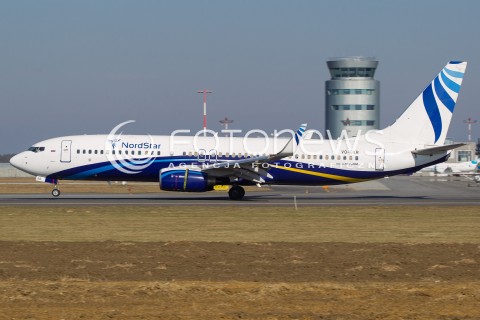  09.03.2015 LOTNISKO JASIONKA <br />ZDJECIE ILUSTRACYJNE <br />N/Z SAMOLOT BOEING 737 - 800 LINII LOTNICZYCH NORDSTAR AIRLINES ( REJESTRACJA VQ-BKR ) KTORYM PRZYLECIELI SIATKARZE LOKOMOTIV NOWOSYBIRSK NA MECZ LIGI MISTRZOW Z ZESPOLEM ASSECO RESOVII<br /> 