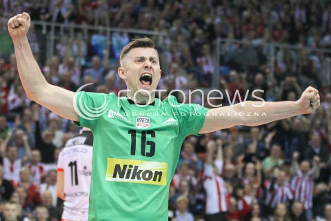  11.03.2015 RZESZOW POLAND<br />SIATKOWKA LIGA MISTRZOW MEN CEV VOLLEYBALL CHAMPIONS LEAGUE 2014/2015 <br />MATCH ASSECO RESOVIA - LOKOMOTIV NOWOSYBIRSK <br />N/Z KRZYSZTOF IGNACZAK SYLWETKA RADOSC EMOCJE <br /> 