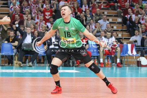  11.03.2015 RZESZOW POLAND<br />SIATKOWKA LIGA MISTRZOW MEN CEV VOLLEYBALL CHAMPIONS LEAGUE 2014/2015 <br />MATCH ASSECO RESOVIA - LOKOMOTIV NOWOSYBIRSK <br />N/Z KRZYSZTOF IGNACZAK SYLWETKA RADOSC EMOCJE <br /> 