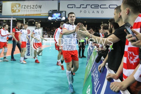  11.03.2015 RZESZOW POLAND<br />SIATKOWKA LIGA MISTRZOW MEN CEV VOLLEYBALL CHAMPIONS LEAGUE 2014/2015 <br />MATCH ASSECO RESOVIA - LOKOMOTIV NOWOSYBIRSK <br />N/Z DAWID KONARSKI RADOSC EMOCJE WYGRANA<br /> 