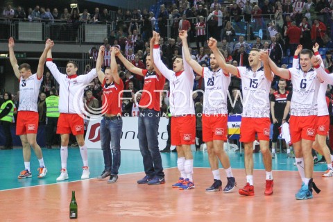  11.03.2015 RZESZOW POLAND<br />SIATKOWKA LIGA MISTRZOW MEN CEV VOLLEYBALL CHAMPIONS LEAGUE 2014/2015 <br />MATCH ASSECO RESOVIA - LOKOMOTIV NOWOSYBIRSK <br />N/Z LUKAS TICHACEK NIKOLAY PENCZEV ( PENCHEV ) MICHAL ZUREK LUKASZ PERLOWSKI FABIAN DRZYZGA DAWID DRYJA RUSSELL HOLMES DAWID KONARSKI RADOSC EMOCJE WYGRANA AWANS<br /> 