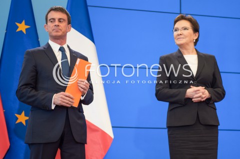  12.03.2015 WARSZAWA<br />WIZYTA PREMIERA FRANCJI W POLSCE<br />N/Z PREMIER FRANCJI MANUEL VALLS PREMIER EWA KOPACZ<br /> 