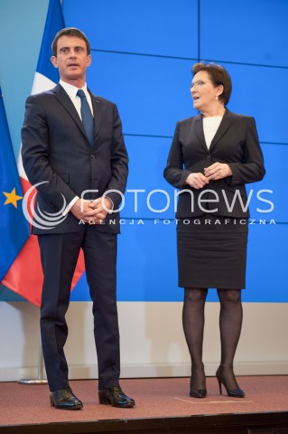  12.03.2015 WARSZAWA<br />WIZYTA PREMIERA FRANCJI W POLSCE<br />N/Z PREMIER FRANCJI MANUEL VALLS PREMIER EWA KOPACZ<br /> 