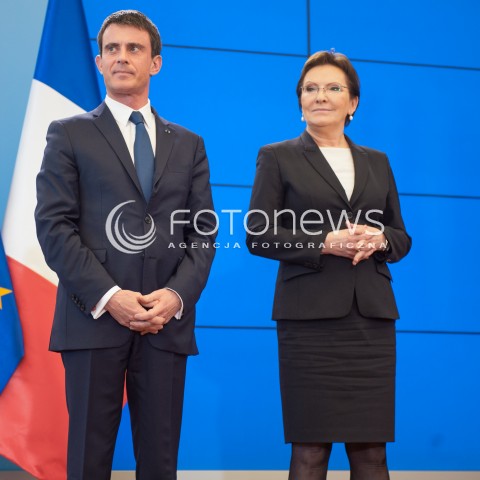  12.03.2015 WARSZAWA<br />WIZYTA PREMIERA FRANCJI W POLSCE<br />N/Z PREMIER FRANCJI MANUEL VALLS PREMIER EWA KOPACZ<br /> 