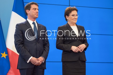  12.03.2015 WARSZAWA<br />WIZYTA PREMIERA FRANCJI W POLSCE<br />N/Z PREMIER FRANCJI MANUEL VALLS PREMIER EWA KOPACZ<br /> 