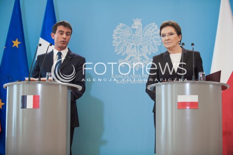  12.03.2015 WARSZAWA<br />WIZYTA PREMIERA FRANCJI W POLSCE<br />N/Z PREMIER FRANCJI MANUEL VALLS PREMIER EWA KOPACZ<br /> 