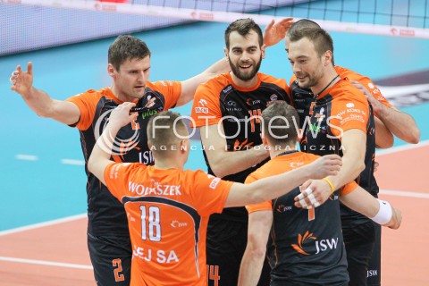  20.03.2015 RZESZOW<br />SIATKOWKA PLUSLIGA 2014/2015 MEN VOLLEYBALL POLAND POLISH PLUS LIGA LEAGUE SEASON 2014/2015 - POLFINAL MECZ NR 3.<br />MECZ ASSECO RESOVIA - JASTRZEBSKI WEGIEL<br />N/Z KRZYSZTOF GIERCZYNSKI GUILLAUME QUESQUE RADOSC EMOCJE MICHAL LASKO <br /> 