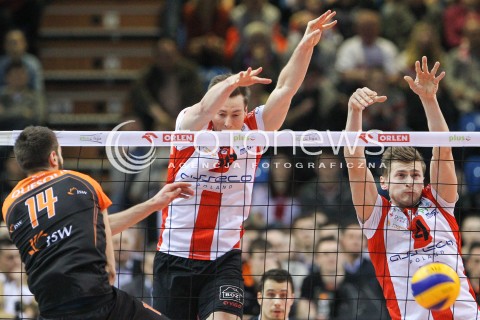  20.03.2015 RZESZOW<br />SIATKOWKA PLUSLIGA 2014/2015 MEN VOLLEYBALL POLAND POLISH PLUS LIGA LEAGUE SEASON 2014/2015 - POLFINAL MECZ NR 3.<br />MECZ ASSECO RESOVIA - JASTRZEBSKI WEGIEL<br />N/Z JOCHEN SCHOPS PIOTR NOWAKOWSKI GUILLAUME QUESQUE <br /> 