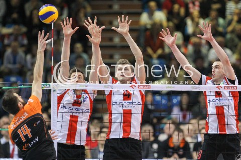  20.03.2015 RZESZOW<br />SIATKOWKA PLUSLIGA 2014/2015 MEN VOLLEYBALL POLAND POLISH PLUS LIGA LEAGUE SEASON 2014/2015 - POLFINAL MECZ NR 3.<br />MECZ ASSECO RESOVIA - JASTRZEBSKI WEGIEL<br />N/Z JOCHEN SCHOPS PIOTR NOWAKOWSKI MARKO IVOVIC GUILLAUME QUESQUE <br /> 