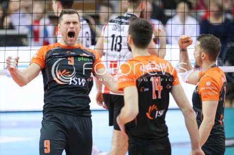  20.03.2015 RZESZOW<br />SIATKOWKA PLUSLIGA 2014/2015 MEN VOLLEYBALL POLAND POLISH PLUS LIGA LEAGUE SEASON 2014/2015 - POLFINAL MECZ NR 3.<br />MECZ ASSECO RESOVIA - JASTRZEBSKI WEGIEL<br />N/Z PATRYK CZARNOWSKI RADOSC EMOCJE <br /> 