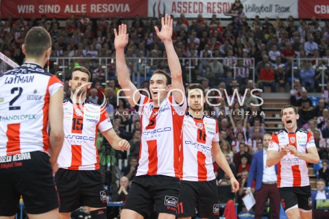  20.03.2015 RZESZOW<br />SIATKOWKA PLUSLIGA 2014/2015 MEN VOLLEYBALL POLAND POLISH PLUS LIGA LEAGUE SEASON 2014/2015 - POLFINAL MECZ NR 3.<br />MECZ ASSECO RESOVIA - JASTRZEBSKI WEGIEL<br />N/Z MARKO IVOVIC RUSSELL HOLMES FABIAN DRZYZGA DAWID KONARSKI RADOSC EMOCJE WYGRANA ZWYCIESTWO<br /> 
