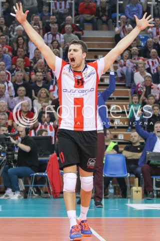  20.03.2015 RZESZOW<br />SIATKOWKA PLUSLIGA 2014/2015 MEN VOLLEYBALL POLAND POLISH PLUS LIGA LEAGUE SEASON 2014/2015 - POLFINAL MECZ NR 3.<br />MECZ ASSECO RESOVIA - JASTRZEBSKI WEGIEL<br />N/Z FABIAN DRZYZGA SYLWETKA RADOSC EMOCJE ZWYCIESTWO WYGRANA<br /> 