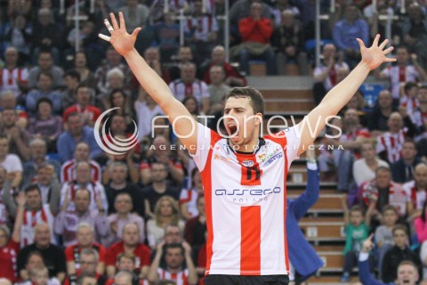  20.03.2015 RZESZOW<br />SIATKOWKA PLUSLIGA 2014/2015 MEN VOLLEYBALL POLAND POLISH PLUS LIGA LEAGUE SEASON 2014/2015 - POLFINAL MECZ NR 3.<br />MECZ ASSECO RESOVIA - JASTRZEBSKI WEGIEL<br />N/Z FABIAN DRZYZGA SYLWETKA RADOSC EMOCJE ZWYCIESTWO WYGRANA<br /> 