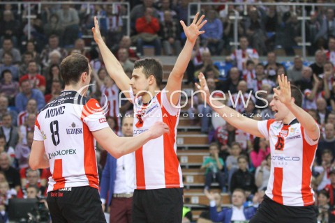  20.03.2015 RZESZOW<br />SIATKOWKA PLUSLIGA 2014/2015 MEN VOLLEYBALL POLAND POLISH PLUS LIGA LEAGUE SEASON 2014/2015 - POLFINAL MECZ NR 3.<br />MECZ ASSECO RESOVIA - JASTRZEBSKI WEGIEL<br />N/Z FABIAN DRZYZGA DAWID KONARSKI RADOSC EMOCJE ZWYCIESTWO WYGRANA<br /> 