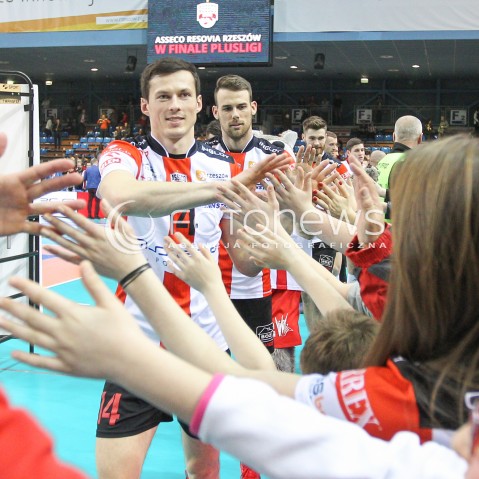  20.03.2015 RZESZOW<br />SIATKOWKA PLUSLIGA 2014/2015 MEN VOLLEYBALL POLAND POLISH PLUS LIGA LEAGUE SEASON 2014/2015 - POLFINAL MECZ NR 3.<br />MECZ ASSECO RESOVIA - JASTRZEBSKI WEGIEL<br />N/Z RAFAL BUSZEK RUSSELL HOLMES KIBICE RADOSC EMOCJE Z AWANSU WYGRANEJ<br /> 