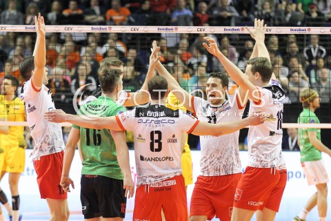  28.03.2015 BERLIN GERMANY<br />SIATKOWKA LIGA MISTRZOW MEN CEV VOLLEYBALL CHAMPIONS LEAGUE FINAL FOUR 2014/2015 - SEMIFINAL<br />MATCH ASSECO RESOVIA RZESZOW - PGE SKRA BELCHATOW<br />N/Z FABIAN DRZYZGA KRZYSZTOF IGNACZAK RADOSC EMOCJE WYGRANA AWANS DO FINALU<br /> 