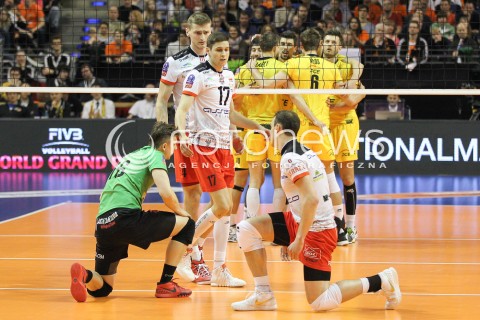  28.03.2015 BERLIN GERMANY<br />SIATKOWKA LIGA MISTRZOW MEN CEV VOLLEYBALL CHAMPIONS LEAGUE FINAL FOUR 2014/2015 - SEMIFINAL<br />MATCH ASSECO RESOVIA RZESZOW - PGE SKRA BELCHATOW<br />N/Z NIKOLAY PENCZEV ( PENCHEV ) KRZYSZTOF IGNACZAK MARKO IVOVIC SMUTEK EMOCJE<br /> 
