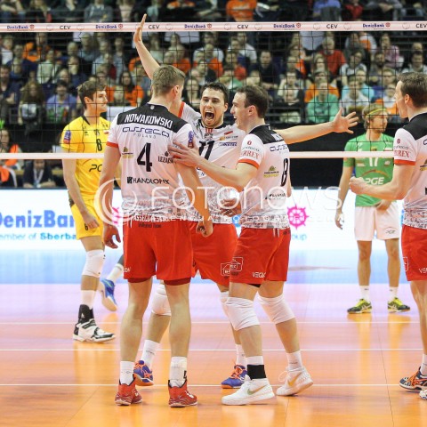  28.03.2015 BERLIN GERMANY<br />SIATKOWKA LIGA MISTRZOW MEN CEV VOLLEYBALL CHAMPIONS LEAGUE FINAL FOUR 2014/2015 - SEMIFINAL<br />MATCH ASSECO RESOVIA RZESZOW - PGE SKRA BELCHATOW<br />N/Z KRZYSZTOF IGNACZAK MARKO IVOVIC RADOSC EMOCJE WYGRANA AWANS DO FINALU<br /> 