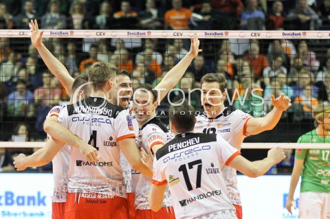 28.03.2015 BERLIN GERMANY<br />SIATKOWKA LIGA MISTRZOW MEN CEV VOLLEYBALL CHAMPIONS LEAGUE FINAL FOUR 2014/2015 - SEMIFINAL<br />MATCH ASSECO RESOVIA RZESZOW - PGE SKRA BELCHATOW<br />N/Z JOCHEN SCHOPS FABIAN DRZYZGA MARKO IVOVIC RADOSC EMOCJE <br /> 