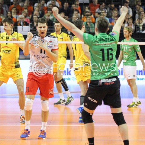  28.03.2015 BERLIN GERMANY<br />SIATKOWKA LIGA MISTRZOW MEN CEV VOLLEYBALL CHAMPIONS LEAGUE FINAL FOUR 2014/2015 - SEMIFINAL<br />MATCH ASSECO RESOVIA RZESZOW - PGE SKRA BELCHATOW<br />N/Z FABIAN DRZYZGA RADOSC EMOCJE WYGRANA AWANS DO FINALU KRZYSZTOF IGNACZAK <br /> 