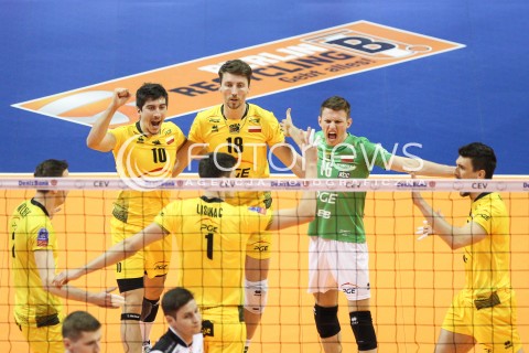  28.03.2015 BERLIN GERMANY<br />SIATKOWKA LIGA MISTRZOW MEN CEV VOLLEYBALL CHAMPIONS LEAGUE FINAL FOUR 2014/2015 - SEMIFINAL<br />MATCH ASSECO RESOVIA RZESZOW - PGE SKRA BELCHATOW<br />N/Z KACPER PIECHOCKI NICOLAS MARECHAL NICOLAS URIARTE RADOSC EMOCJE <br /> 