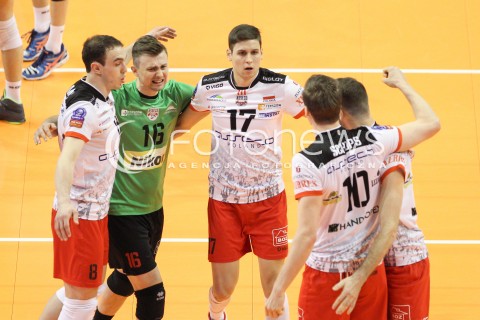  28.03.2015 BERLIN GERMANY<br />SIATKOWKA LIGA MISTRZOW MEN CEV VOLLEYBALL CHAMPIONS LEAGUE FINAL FOUR 2014/2015 - SEMIFINAL<br />MATCH ASSECO RESOVIA RZESZOW - PGE SKRA BELCHATOW<br />N/Z KRZYSZTOF IGNACZAK NIKOLAY PENCZEV ( PENCHEV ) MARKO IVOVIC RADOSC EMOCJE <br /> 