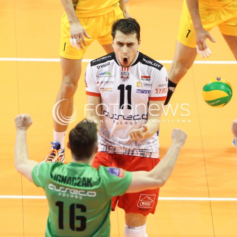  28.03.2015 BERLIN GERMANY<br />SIATKOWKA LIGA MISTRZOW MEN CEV VOLLEYBALL CHAMPIONS LEAGUE FINAL FOUR 2014/2015 - SEMIFINAL<br />MATCH ASSECO RESOVIA RZESZOW - PGE SKRA BELCHATOW<br />N/Z FABIAN DRZYZGA KRZYSZTOF IGNACZAK RADOSC EMOCJE <br /> 