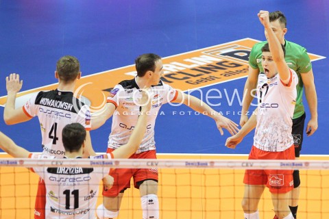  28.03.2015 BERLIN GERMANY<br />SIATKOWKA LIGA MISTRZOW MEN CEV VOLLEYBALL CHAMPIONS LEAGUE FINAL FOUR 2014/2015 - SEMIFINAL<br />MATCH ASSECO RESOVIA RZESZOW - PGE SKRA BELCHATOW<br />N/Z NIKOLAY PENCZEV ( PENCHEV ) MARKO IVOVIC RADOSC EMOCJE <br /> 