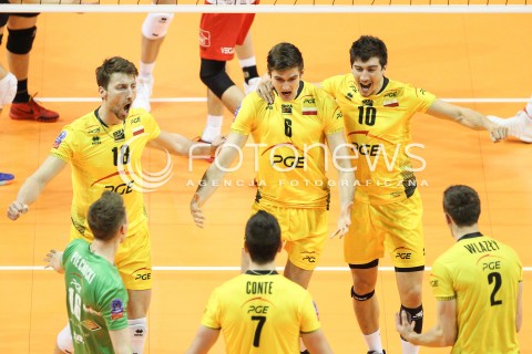  28.03.2015 BERLIN GERMANY<br />SIATKOWKA LIGA MISTRZOW MEN CEV VOLLEYBALL CHAMPIONS LEAGUE FINAL FOUR 2014/2015 - SEMIFINAL<br />MATCH ASSECO RESOVIA RZESZOW - PGE SKRA BELCHATOW<br />N/Z NICOLAS MARECHAL KAROL KLOS NICOLAS URIARTE RADOSC EMOCJE <br /> 