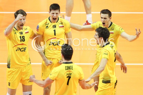  28.03.2015 BERLIN GERMANY<br />SIATKOWKA LIGA MISTRZOW MEN CEV VOLLEYBALL CHAMPIONS LEAGUE FINAL FOUR 2014/2015 - SEMIFINAL<br />MATCH ASSECO RESOVIA RZESZOW - PGE SKRA BELCHATOW<br />N/Z SRECKO LISINAC NICOLAS MARECHAL MARIUSZ WLAZLY RADOSC EMOCJE <br /> 