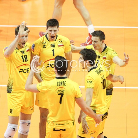  28.03.2015 BERLIN GERMANY<br />SIATKOWKA LIGA MISTRZOW MEN CEV VOLLEYBALL CHAMPIONS LEAGUE FINAL FOUR 2014/2015 - SEMIFINAL<br />MATCH ASSECO RESOVIA RZESZOW - PGE SKRA BELCHATOW<br />N/Z SRECKO LISINAC NICOLAS MARECHAL MARIUSZ WLAZLY RADOSC EMOCJE <br /> 