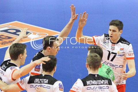  28.03.2015 BERLIN GERMANY<br />SIATKOWKA LIGA MISTRZOW MEN CEV VOLLEYBALL CHAMPIONS LEAGUE FINAL FOUR 2014/2015 - SEMIFINAL<br />MATCH ASSECO RESOVIA RZESZOW - PGE SKRA BELCHATOW<br />N/Z NIKOLAY PENCZEV ( PENCHEV ) MARKO IVOVIC RADOSC EMOCJE <br /> 