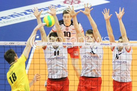  28.03.2015 BERLIN GERMANY<br />SIATKOWKA LIGA MISTRZOW MEN CEV VOLLEYBALL CHAMPIONS LEAGUE FINAL FOUR 2014/2015 - SEMIFINAL<br />MATCH ASSECO RESOVIA RZESZOW - PGE SKRA BELCHATOW<br />N/Z FABIAN DRZYZGA PIOTR NOWAKOWSKI NIKOLAY PENCZEV ( PENCHEV ) <br /> 