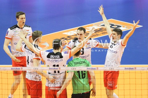  28.03.2015 BERLIN GERMANY<br />SIATKOWKA LIGA MISTRZOW MEN CEV VOLLEYBALL CHAMPIONS LEAGUE FINAL FOUR 2014/2015 - SEMIFINAL<br />MATCH ASSECO RESOVIA RZESZOW - PGE SKRA BELCHATOW<br />N/Z NIKOLAY PENCZEV ( PENCHEV ) JOCHEN SCHOPS MARKO IVOVIC RADOSC EMOCJE <br /> 
