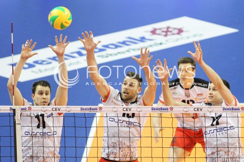  28.03.2015 BERLIN GERMANY<br />SIATKOWKA LIGA MISTRZOW MEN CEV VOLLEYBALL CHAMPIONS LEAGUE FINAL FOUR 2014/2015 - SEMIFINAL<br />MATCH ASSECO RESOVIA RZESZOW - PGE SKRA BELCHATOW<br />N/Z FABIAN DRZYZGA RUSSELL HOLMES NIKOLAY PENCZEV ( PENCHEV ) <br /> 