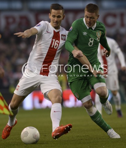  29.03.2015 DUBLIN ( IRLANDIA )<br />PILKA NOZNA ELIMINACJE EURO 2016 ( GRUPA D )<br />FOOTBALL QUALIFICATIONS EURO 2016 ( GROUP D )<br />MECZ POLSKA - IRLANDIA ( POLAND - IRELAND )<br />N/Z PAWEL OLKOWSKI, JAMES MCCARTHY<br /> 
