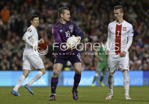  29.03.2015 DUBLIN ( IRLANDIA )<br />PILKA NOZNA ELIMINACJE EURO 2016 ( GRUPA D )<br />FOOTBALL QUALIFICATIONS EURO 2016 ( GROUP D )<br />MECZ POLSKA - IRLANDIA ( POLAND - IRELAND )<br />N/Z SHEY GIVEN , ROBERT LEWANDOWSKI , ARKADIUSZ MILIK<br /> 
