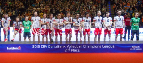  29.03.2015 BERLIN GERMANY<br />SIATKOWKA LIGA MISTRZOW MEN CEV VOLLEYBALL CHAMPIONS LEAGUE FINAL FOUR 2014/2015 - FINAL<br />MATCH ASSECO RESOVIA - ZENIT KAZAN<br />N/Z SIATKARZE ASSECO RESOVII ZDJECIE GRUPOWE GRUPOWKA - II MIEJSCE ( SREBRNY MEDAL ) - RADOSC EMOCJE MEDALE DEKORACJA<br /> 
