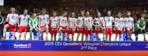  29.03.2015 BERLIN GERMANY<br />SIATKOWKA LIGA MISTRZOW MEN CEV VOLLEYBALL CHAMPIONS LEAGUE FINAL FOUR 2014/2015 - FINAL<br />MATCH ASSECO RESOVIA - ZENIT KAZAN<br />N/Z SIATKARZE ASSECO RESOVII ZDJECIE GRUPOWE GRUPOWKA - II MIEJSCE ( SREBRNY MEDAL ) - RADOSC EMOCJE MEDALE DEKORACJA<br /> 