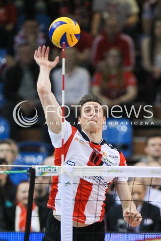  15.04.2015 RZESZOW<br />SIATKOWKA PLUSLIGA 2014/2015 MEN VOLLEYBALL POLAND POLISH PLUS LIGA LEAGUE SEASON 2014/2015 - FINAL 1. MECZ<br />MECZ ASSECO RESOVIA - LOTOS TREFL GDANSK<br />N/Z JOCHEN SCHOPS SYLWETKA ATAK<br /> 