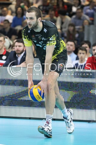  15.04.2015 RZESZOW<br />SIATKOWKA PLUSLIGA 2014/2015 MEN VOLLEYBALL POLAND POLISH PLUS LIGA LEAGUE SEASON 2014/2015 - FINAL 1. MECZ<br />MECZ ASSECO RESOVIA - LOTOS TREFL GDANSK<br />N/Z MATEUSZ MIKA SYLWETKA <br /> 