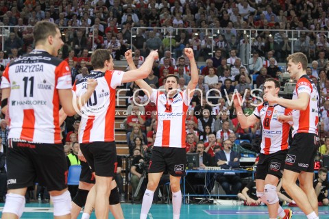  15.04.2015 RZESZOW<br />SIATKOWKA PLUSLIGA 2014/2015 MEN VOLLEYBALL POLAND POLISH PLUS LIGA LEAGUE SEASON 2014/2015 - FINAL 1. MECZ<br />MECZ ASSECO RESOVIA - LOTOS TREFL GDANSK<br />N/Z NIKOLAY PENCZEV ( PENCHEV ) MARKO IVOVIC PIOTR NOWAKOWSKI FABIAN DRZYZGA JOCHEN SCHOPS RADOSC EMOCJE <br /> 