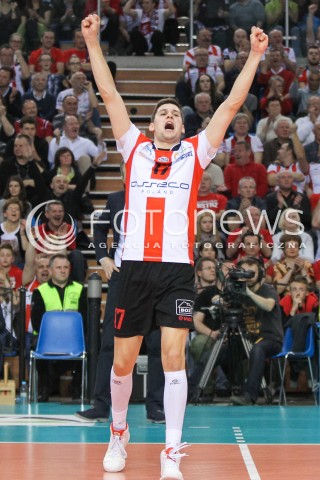  15.04.2015 RZESZOW<br />SIATKOWKA PLUSLIGA 2014/2015 MEN VOLLEYBALL POLAND POLISH PLUS LIGA LEAGUE SEASON 2014/2015 - FINAL 1. MECZ<br />MECZ ASSECO RESOVIA - LOTOS TREFL GDANSK<br />N/Z NIKOLAY PENCZEV ( PENCHEV ) RADOSC EMOCJE SYLWETKA <br /> 