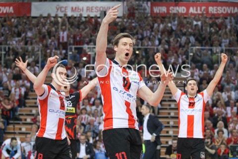  15.04.2015 RZESZOW<br />SIATKOWKA PLUSLIGA 2014/2015 MEN VOLLEYBALL POLAND POLISH PLUS LIGA LEAGUE SEASON 2014/2015 - FINAL 1. MECZ<br />MECZ ASSECO RESOVIA - LOTOS TREFL GDANSK<br />N/Z JOCHEN SCHOPS MARKO IVOVIC NIKOLAY PENCZEV ( PENCHEV ) RADOSC EMOCJE <br /> 