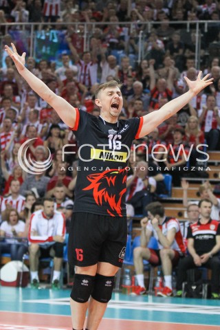  15.04.2015 RZESZOW<br />SIATKOWKA PLUSLIGA 2014/2015 MEN VOLLEYBALL POLAND POLISH PLUS LIGA LEAGUE SEASON 2014/2015 - FINAL 1. MECZ<br />MECZ ASSECO RESOVIA - LOTOS TREFL GDANSK<br />N/Z KRZYSZTOF IGNACZAK RADOSC EMOCJE SYLWETKA <br /> 